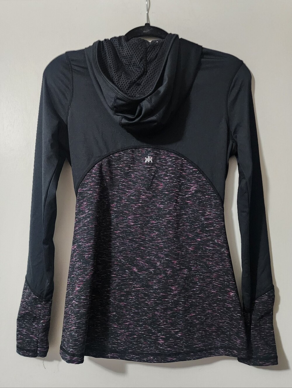 Kyodan Womens Black and Heathered Pink Zip Up Ruched Hoodie Jacket Size Small